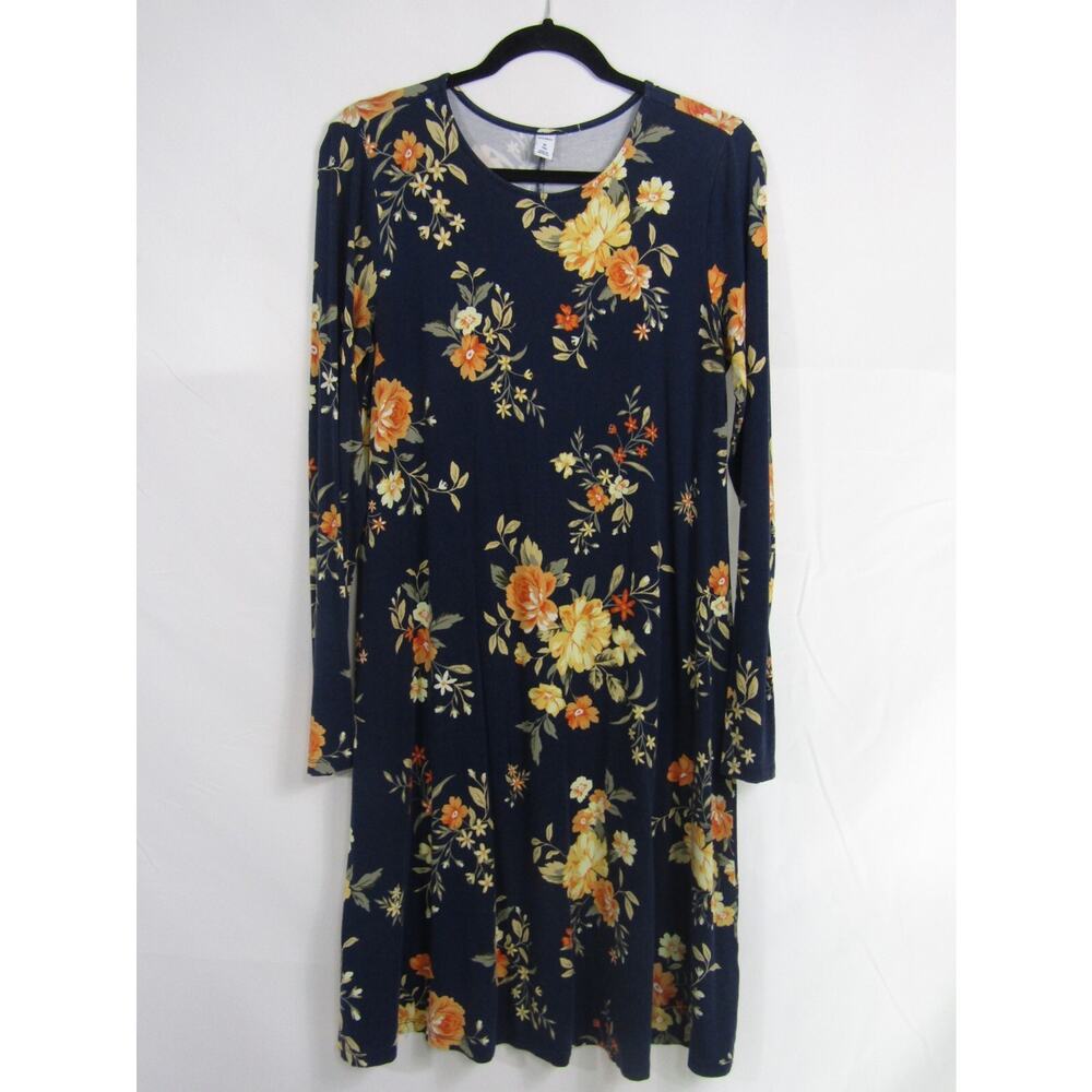 VTG Old Navy Blue Floral Dress‎ sz MT Midi Boho Rayon Cottagecore 90s Y2K Cozy